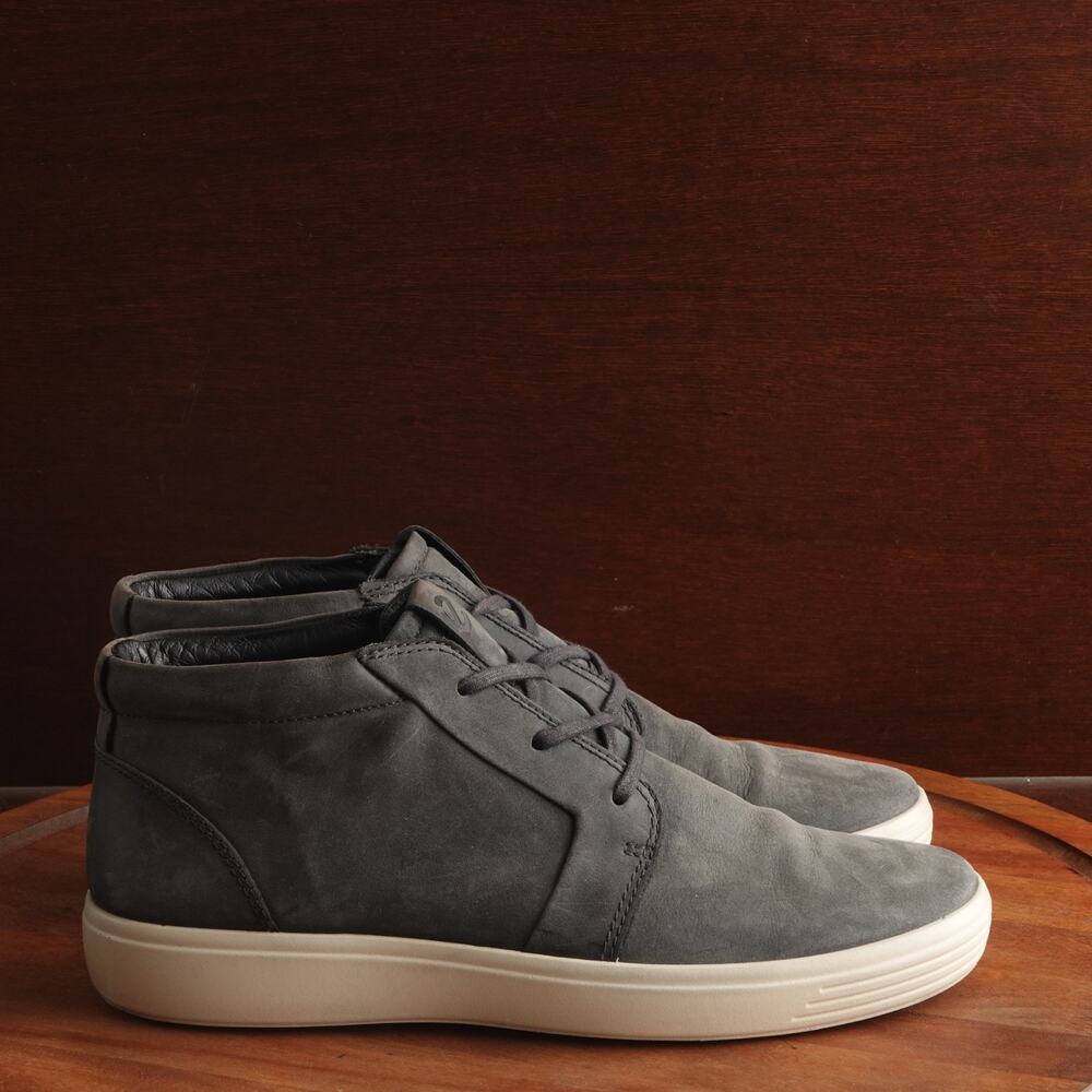 Ecco Sneakers Men SZ EU 45 US 11 Gray Soft 7 Chukka Mid Top Leather Comfort Shoe